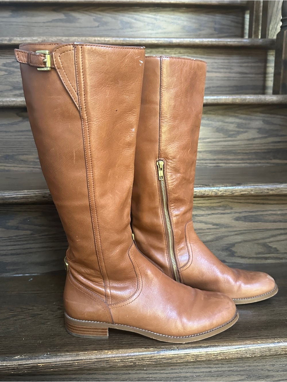 COACH Mirriam Tall Leather Riding Boots Saddle Cognac Brown Women's Size 7.5B - Picture 4 of 15